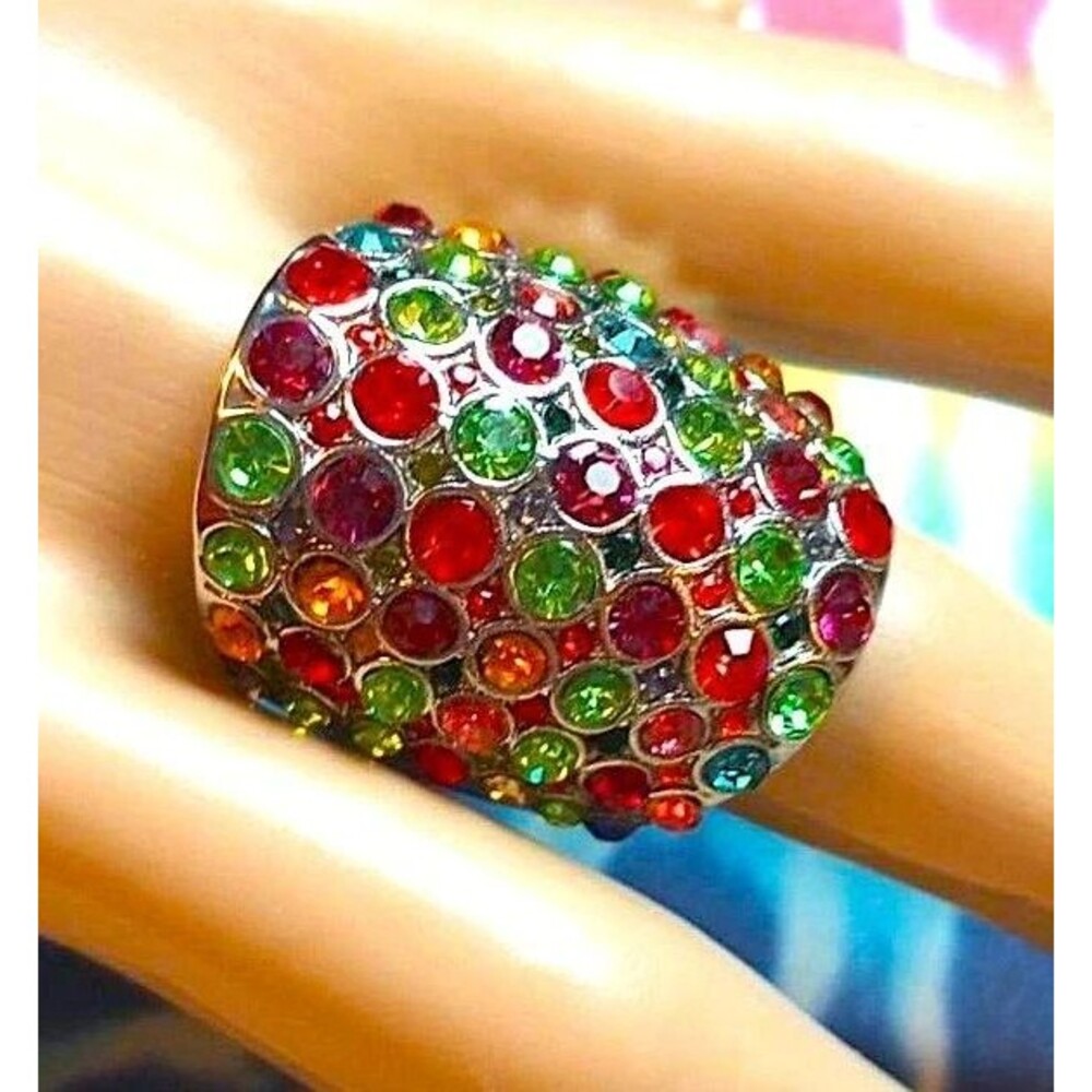 Red, Green, Blue Chrystal Statement Ring Blingy!